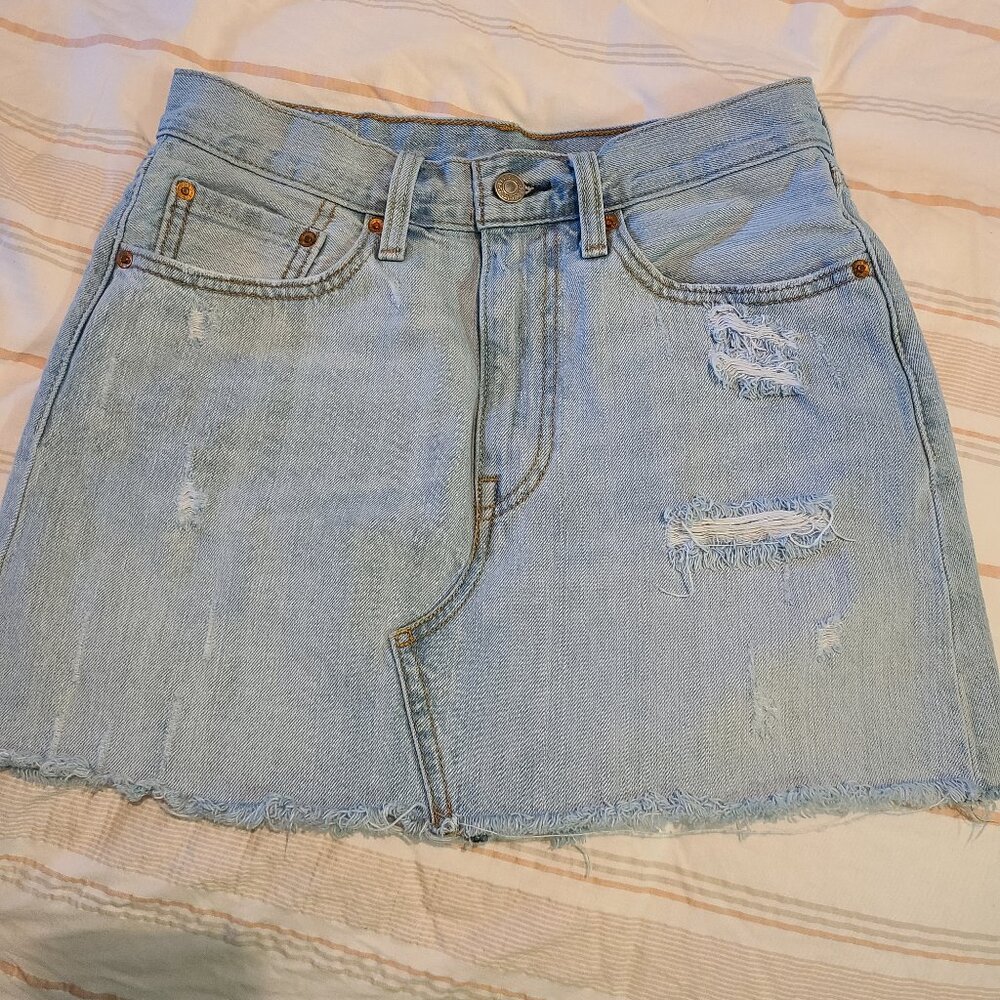 Levi distressed denim mini skirt